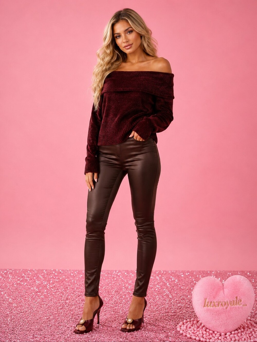 White House Black Market Wine Red Chenille Off Shoulder Sweater XS | Cowl Neck